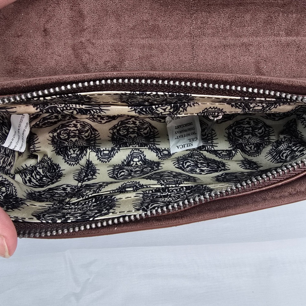 Ed Hardy Brown Suede Whipstitch Shoulder Bag with Coin Purse Y2K Western Studded - Picture 6 of 7